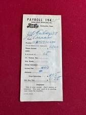 1940's, PEPSI Cola, Bottling Company PAYROLL Receipt (Double Dot) Scarce