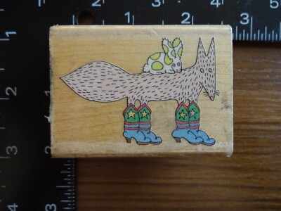 COYOTE ADMIRING COWBOY BOOTS Bunny Animals Rubber Stamp RUBBER STAMPEDE