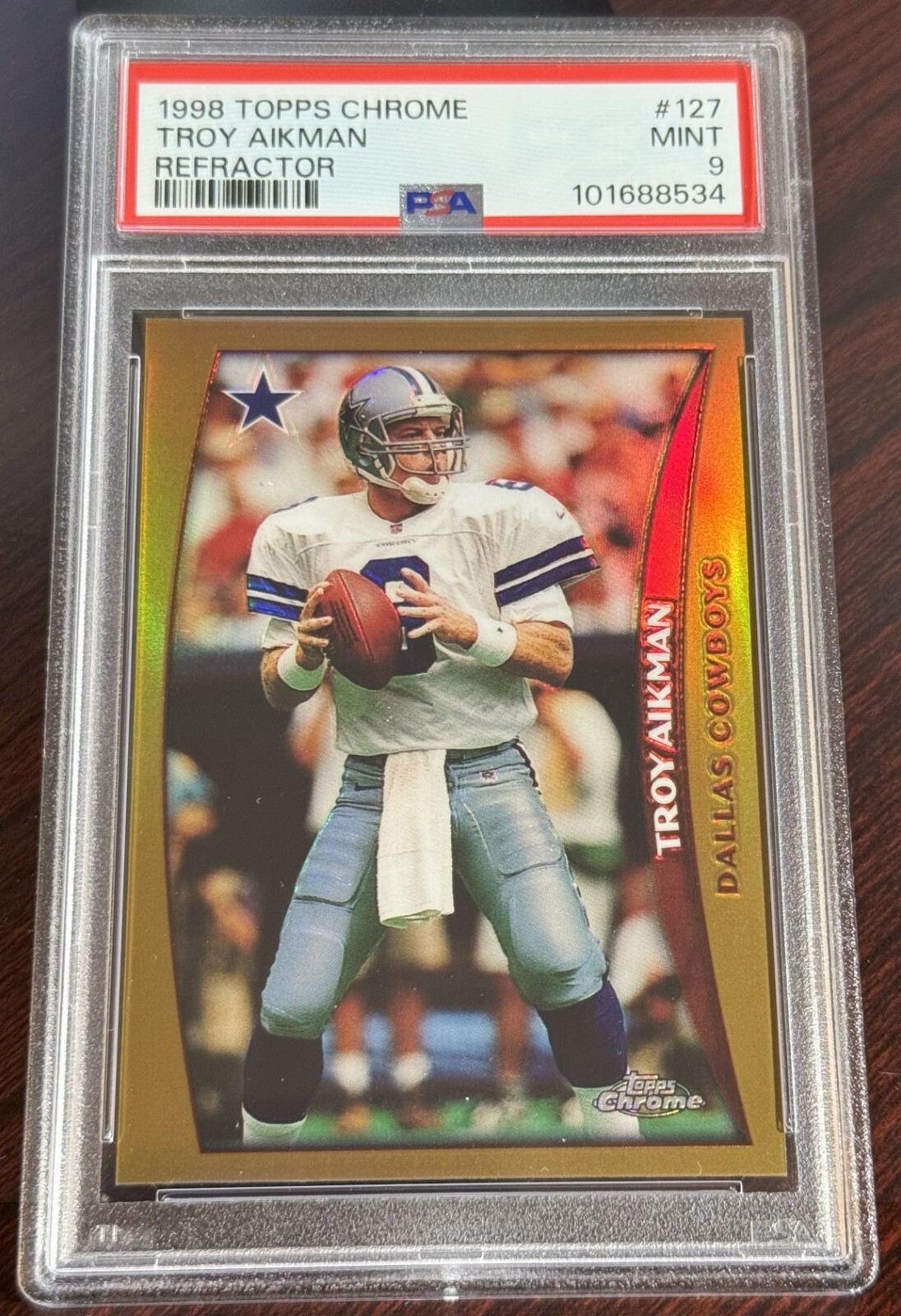 1998 TOPPS CHROME REFRACTOR #127 TROY AIKMAN PSA 9 COWBOYS HOF POP 15