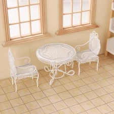3PC Dollhouse Miniatures Furniture 1/12 Scale Table Chairs Set Garden Outdoor