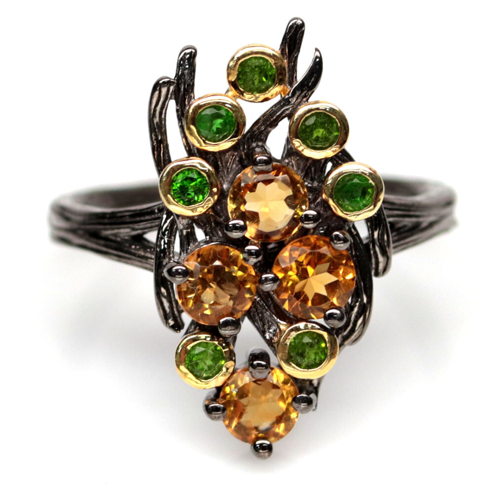 Bague argent 925 rhodié noir avec citrines pour sublimer vos soirées