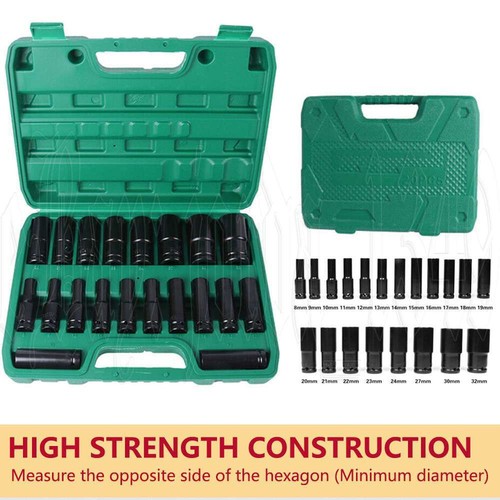 10/20PCS 1/2" inch Heavy Duty Deep Impact Socket Tool Set 8-32mm Metric Garage - Picture 12 of 14