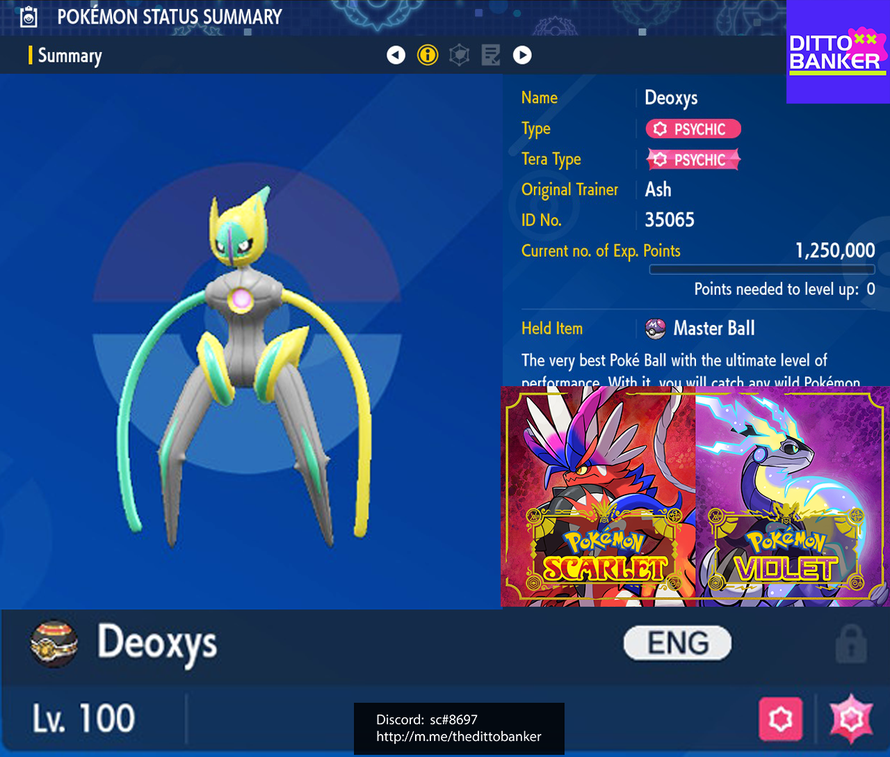 Pokemon Scarlet/Violet SHINY DEOXYS Lv100 6IV Jolly Birth Island Ver