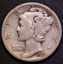 1925 P Mercury Dime circulated 90% Silver  Good G / VG