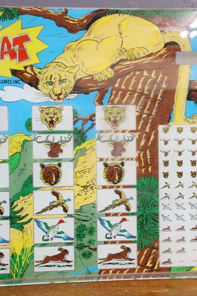 Letrero de inserción de vidrio de juego de pinball Wild Cat de colección moneda de la selva parte operativa antigua Foto 4 de 4