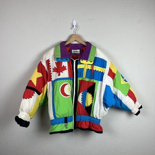 Vintage Neiman Marcus Gallery Ski Jacket Coat M Puffer Zip 90s World Olympics - Picture 19 of 19