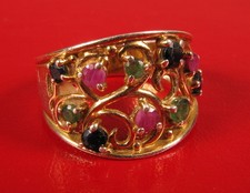 VINTAGE STERLING SILVER MULTI COLOR GEMSTONE FANCY WOMENS RING SIZE 7.75  
