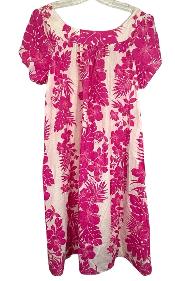 Vestido para damas Royal Hawaiian Creations 2XL rosa blanco Muu Muu Aloha Camp Foto 2 de 4