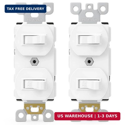 Baomain 2-Pack Double Toggle Light Switch,15 Amp 125V Two Single Pole Residentia