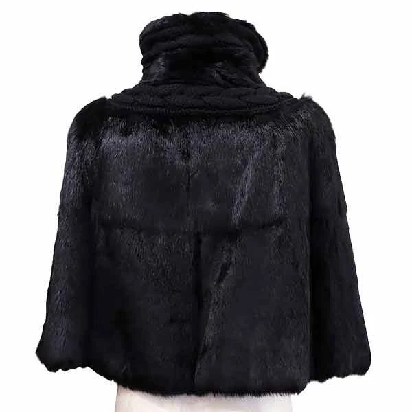 Salvatore Ferragamo Poncho de Piel Lapina Capa Abrigo Chaqueta Negro Foto 2 de 4