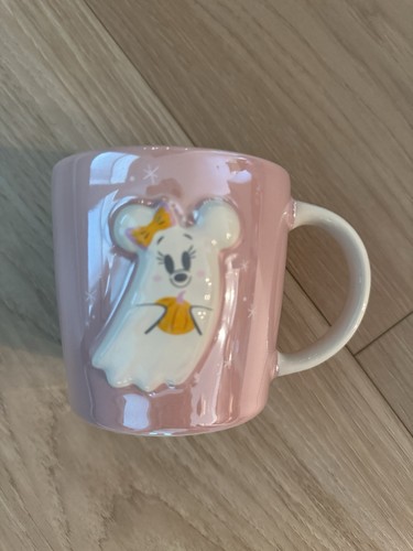 Disney Parks 2025 Halloween Minnie Mouse Ghost Pink Ceramic Coffee Mug NEW