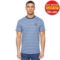 Henleys Henfeed Herren Freizeit Rundhals Kurzarm Baumwoll T-Shirt Navy Gestreift