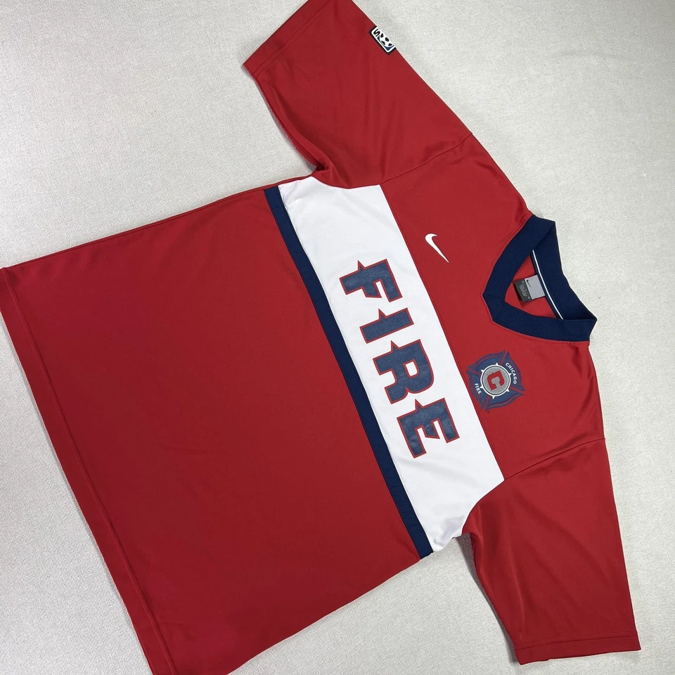 Camiseta de fútbol vintage Chicago Fire para hombre L roja MLS Nike Y2K camiseta de fútbol hecha en EE. UU. Foto 3 de 4