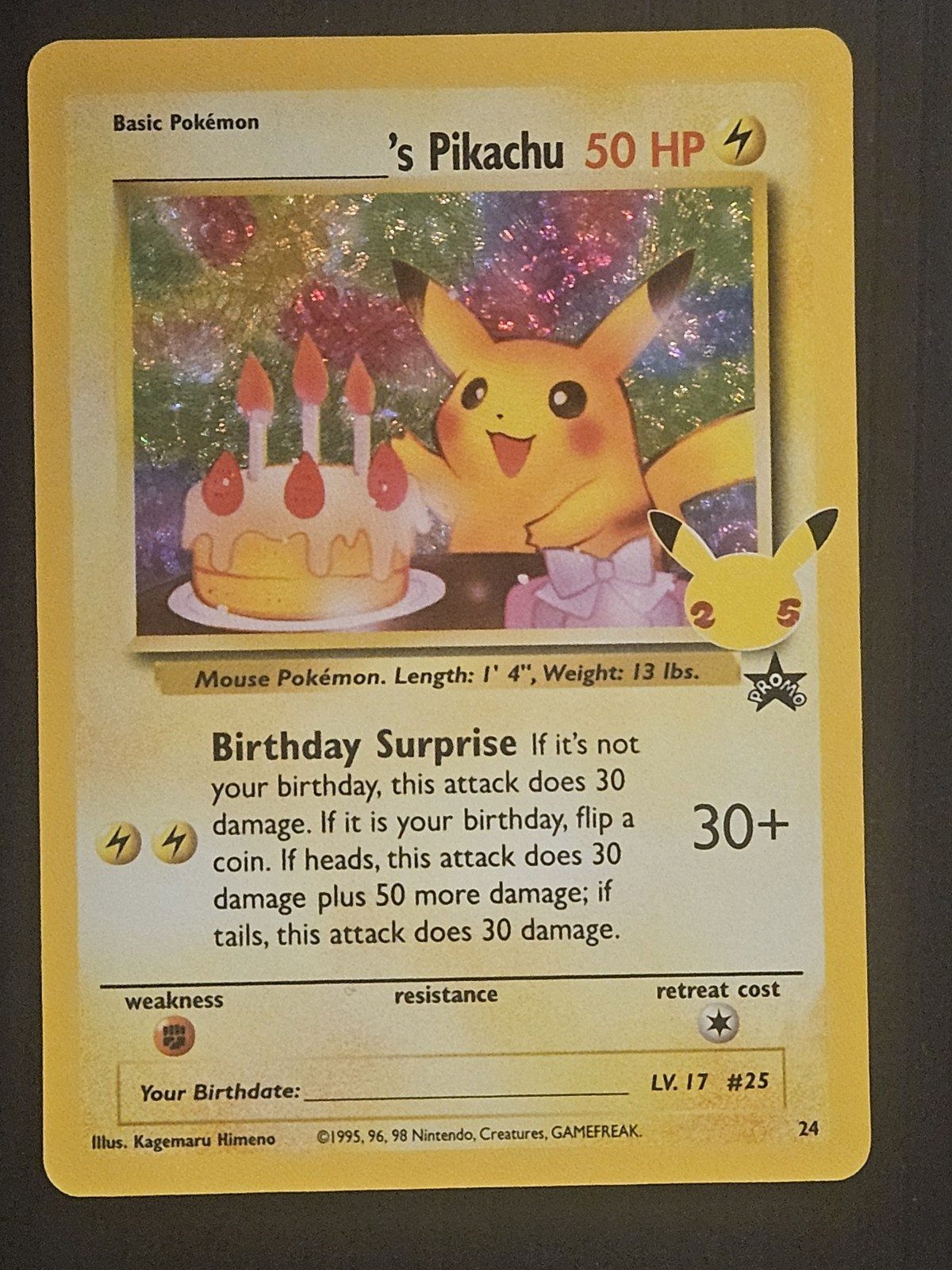 POKEMON TCG BIRTHDAY PIKACHU 24 BLACK STAR PROMO HOLO NM CELEBRATIONS #24
