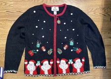 Vintage 2003 Tiara International Womens Full Zip Christmas Knit Santa Sweater M