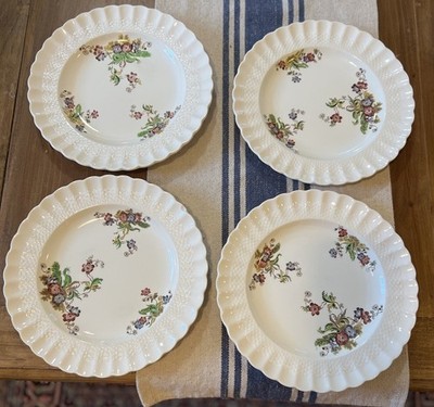 4 SPODE COPELAND BASKET WEAVE WICKER LANE Dinner Plates 10.5 