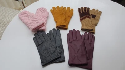 Handschuhe Konvolut 5 Paar Leder Kunstleder Strick - Bild 1 von 3