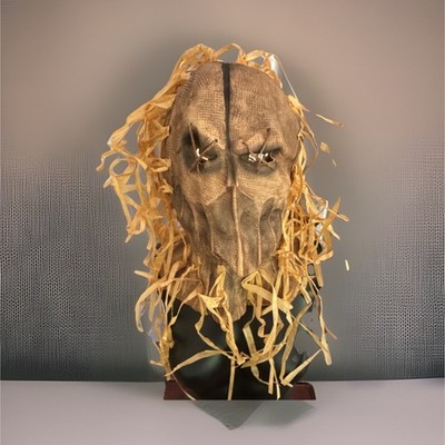 Scarecrow Halloween Overhead Burlap Mask Brown Beige Straw Adult Unisex