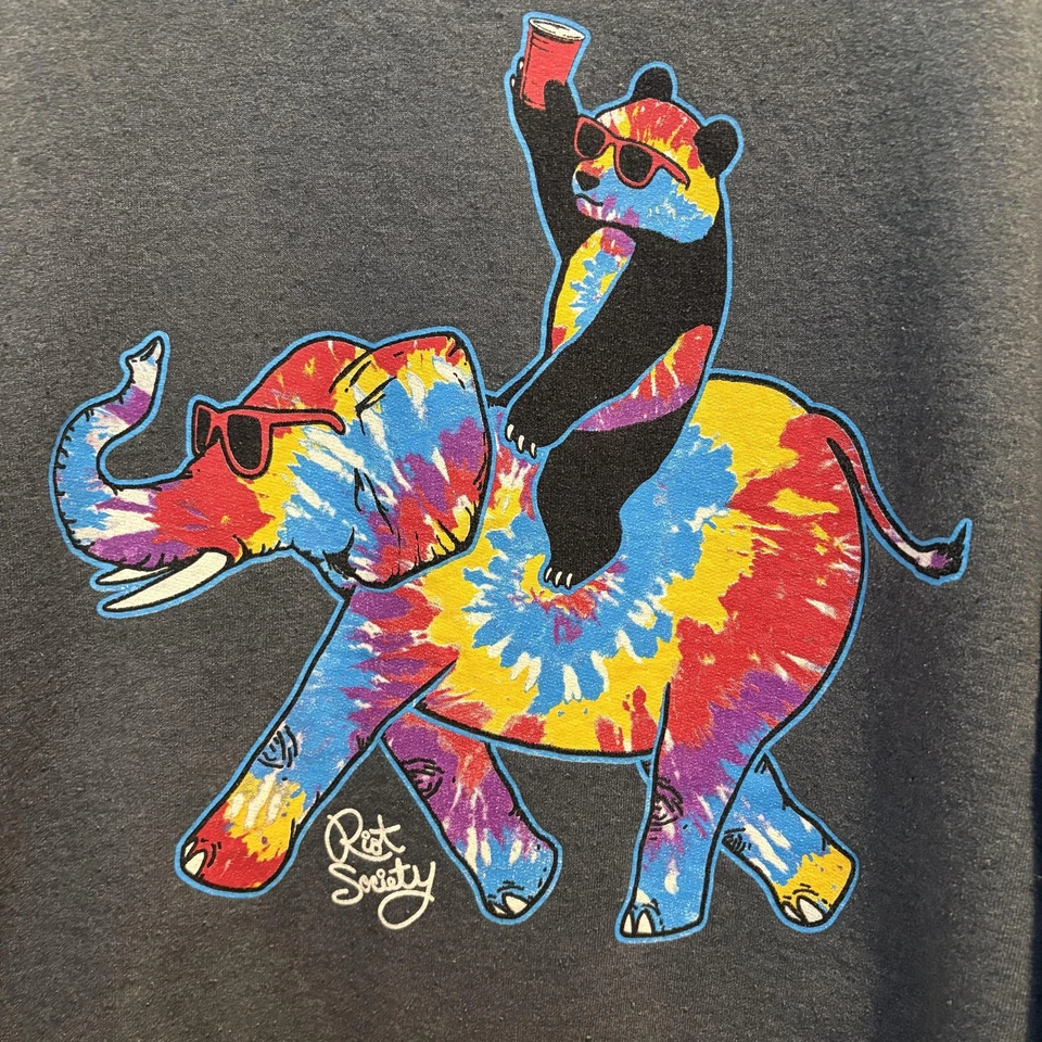 Riot Society Sweatshirt Mens XL Panda Elephant Tie Dye Crewneck Pullover Graphic - Image 3 of 4