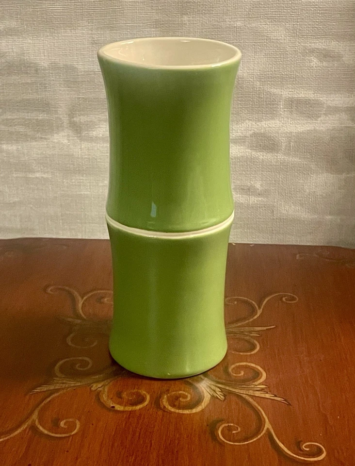 Jarrón estilo bambú cerámica verde vintage 6,25 pulgadas mediados de siglo decoración moderna Foto 3 de 4