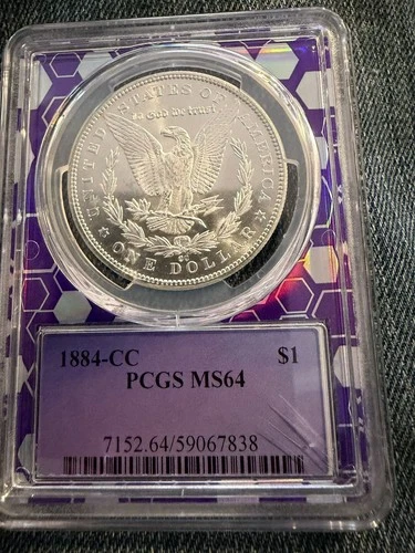 1884 CC MORGAN SILVER DOLLAR PCGS MS64 Trader Bea Purple Core