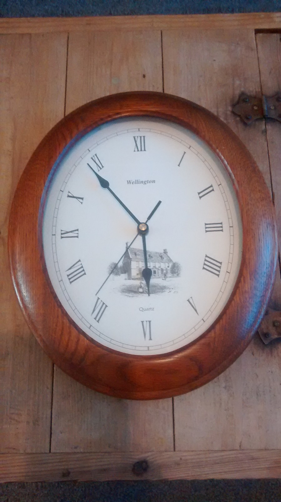 wellington  Vintage Wooden oval oak framed  Wall Clock Roman Numerals Quartz