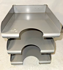 Hamilton Skyline 3-Tier Metal Paper Tray Industrial File Organizer Gray vintage