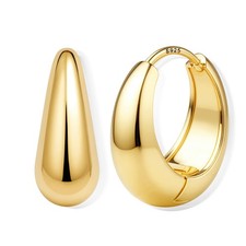 14K Gold Plated Small Chunky Hoop Earrings Sterling 20mm,