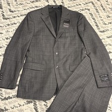 NWT JOS A BANK Slim Fit Traveler Wool Suit Jacket Pants Glen Plaid Gray 38L