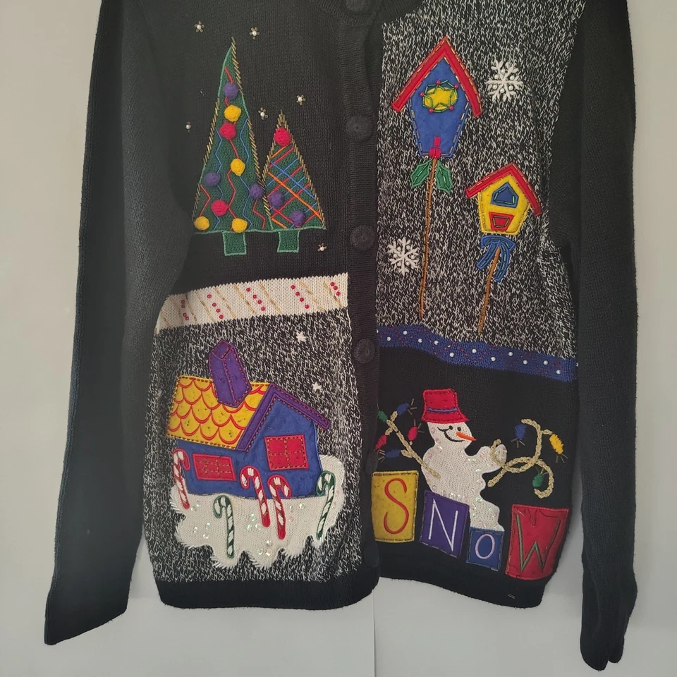 Suéter Vintage Bobby Brooks Vacaciones Mujer L Bordado Patchwork Navidad Foto 3 de 4