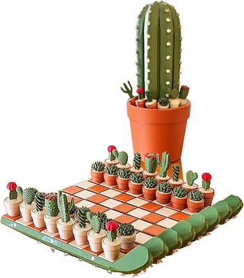 Cactus Chess Set  32 Unique 3D-Printed Cactus Pieces with Roll-Up Mat