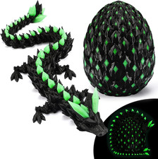 3D Printed Glow-in-The-Dark Dragon Egg Toy, Articulated Fantasy Fidget Green 