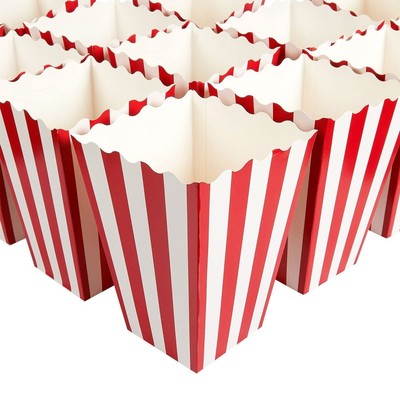 100-Pack of Large Paper Popcorn Favor Boxes, Red & White Candy Holder Contain...