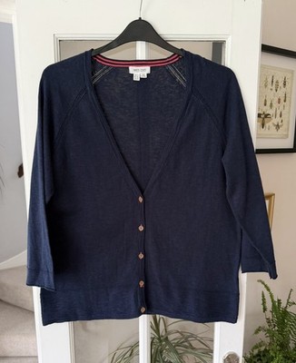 White Stuff Naria Dark Navy Blue Cotton Linen Mix Buttoned Cardigan Size 18-20
