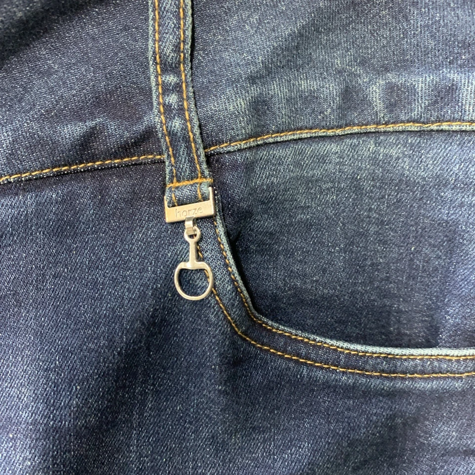 Horze Kaia Womens High Waist Denim Silicone Full Seat Breeches Dark Blue Size 32 - Image 3 of 4