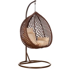 Luxus Hängesessel Style XXL Rattan Korb und Gestell Braun mit Relaxkissen Beige