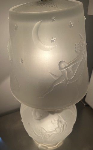 Saraparilla Art Deco Glass Lamps (pair). Lady On The Crescent Moon In The Star - Picture 6 of 8