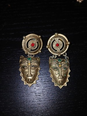 Vintage Coreen Simpson for Avon 90's African Ethnic Tiki Tribal Mask Earrings