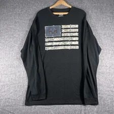 Real Tree T Shirt Long Sleeve Hunting Camo Flag Graphic Print Buck Deer New XL