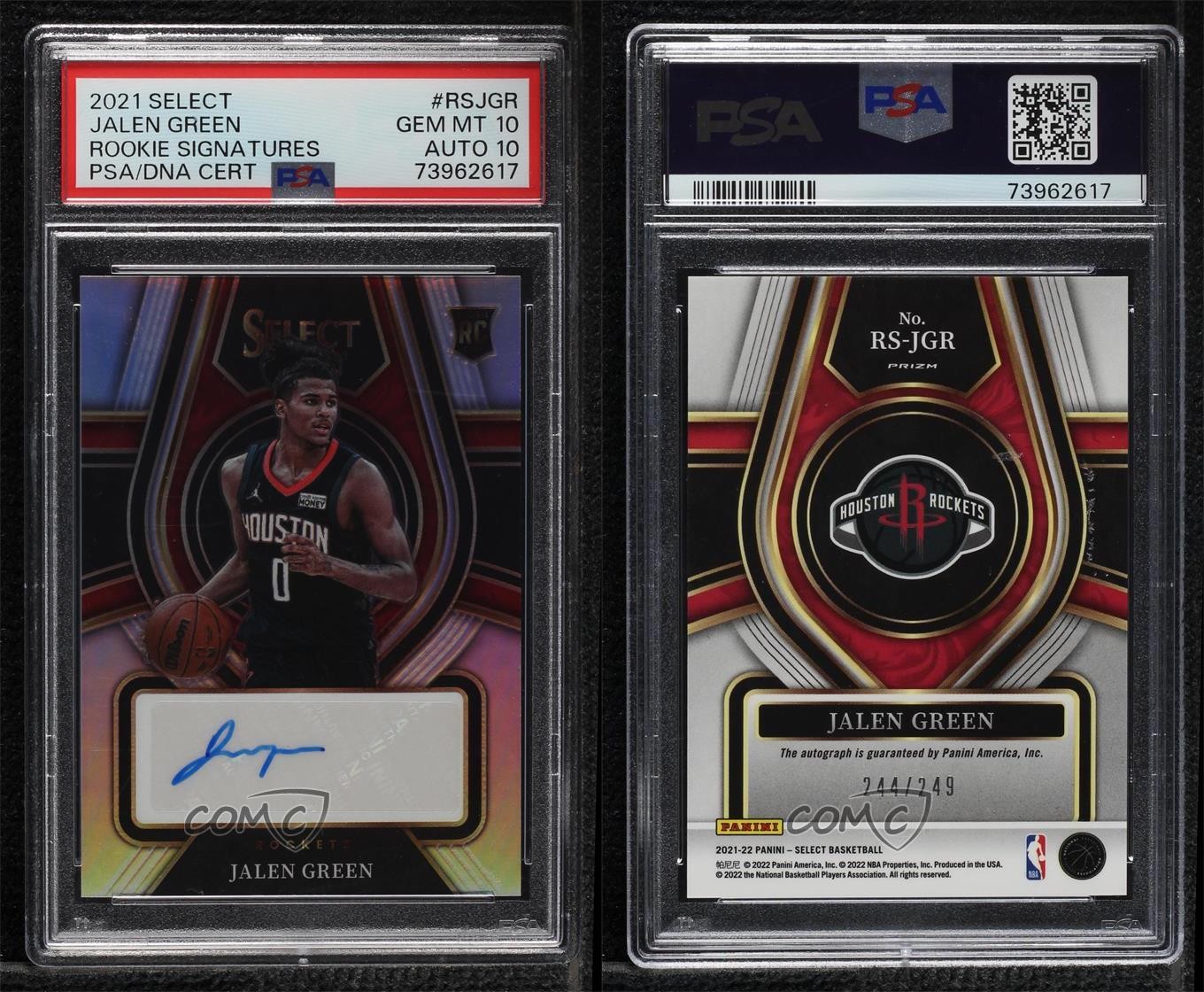2021-22 Select Rookie Signatures Silver Prizm Jalen Green PSA 10 GEM MT Auto RC view 3