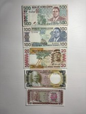 Sierra Leone Banknotes (Lot of 5) 500, 100, 20, 1 Leone, 50 Cents (1984/89/91)