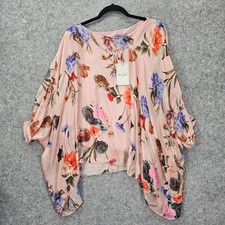 Elena Baldi Blouse Medium Blush Floral Italian Silk Overlay Lagenlook Whimsy NEW