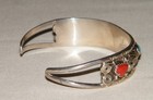 Vintage RANDALL ENDITO STERLING SILVER-TURQUOISE-CORAL CUFF BRACELET Navajo — photo 7
