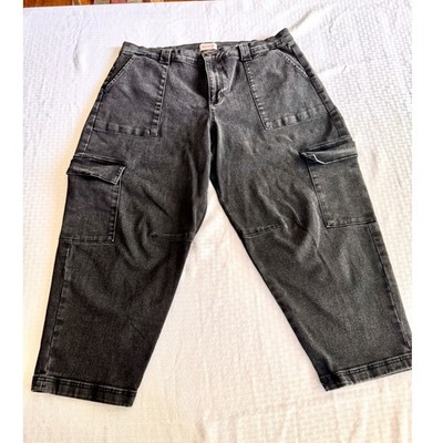 Sofia Vergara Barrel Jeans Cargo Utility High Rise Black Denim Plus Size 18