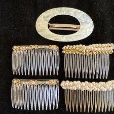 Lot 5 VTG Rhinestone Faux Pearl Hair Comb Barrette Bridal Wedding