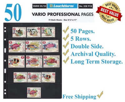 50 Lighthouse Vario 5S Stamp Stock Pages 5 Rows Double Side Archival Black Sheet