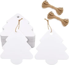 jijAcraft Christmas Gift Tags - 100Pcs White Holiday Tags with String, Christmas