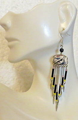 Eclectic Charm Graphic Elements Dangling Rod 3'' Refurbished Earrings