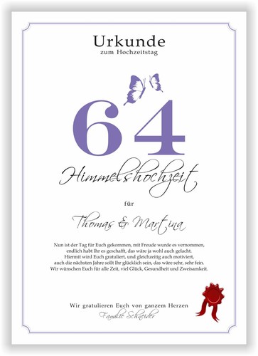 Hochzeitstag Geschenk Urkunde 1-80 Hochzeitstag Ehejubiläum wählbar - Bild 449 von 567