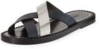 100% AUTH NEW MEN JIMMY CHOO WENDEL GUN CALF MIRROR LEATHER SLIDE SANDAL US 8.5 — photo 1